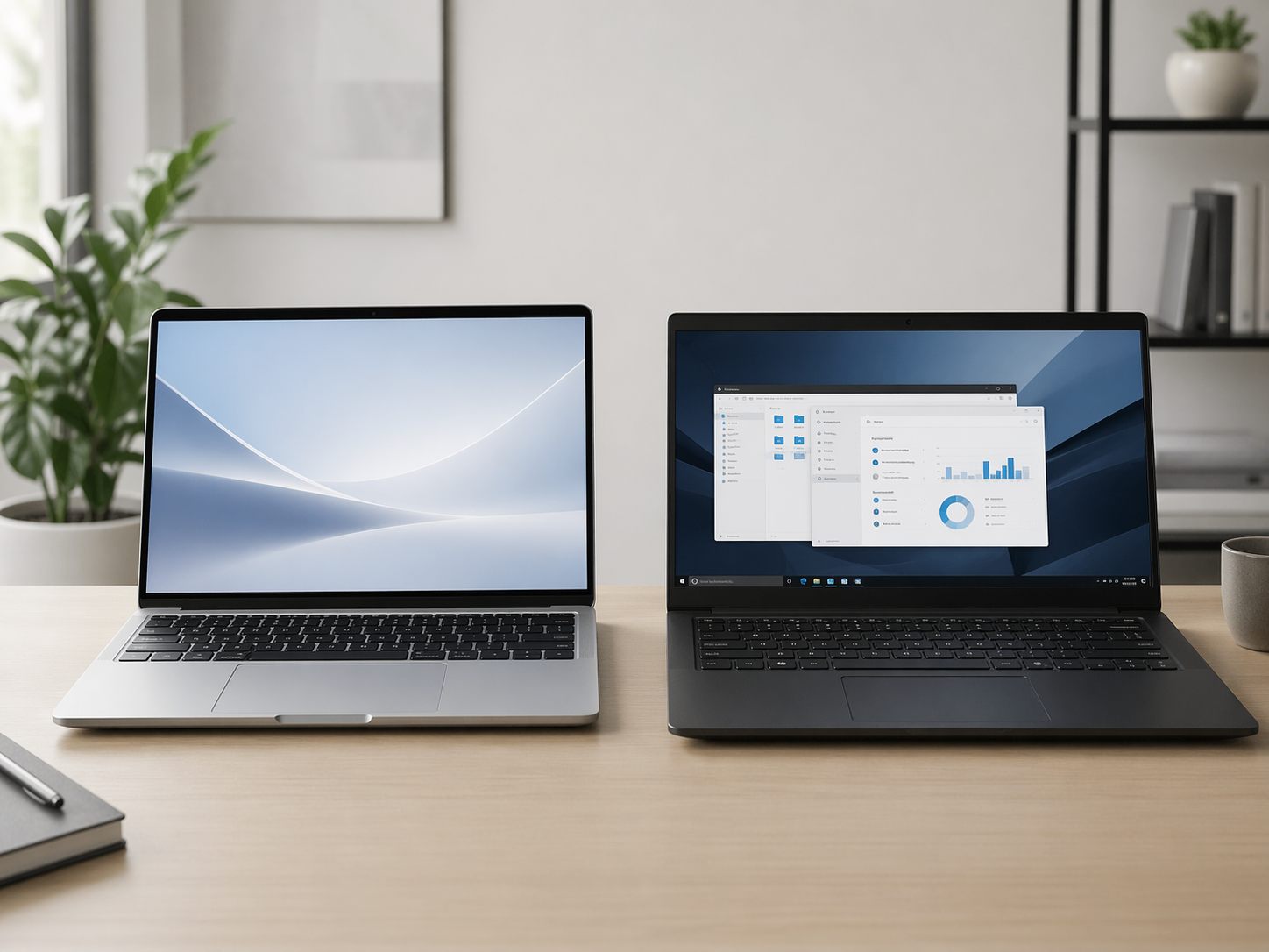 Two laptops on a desk