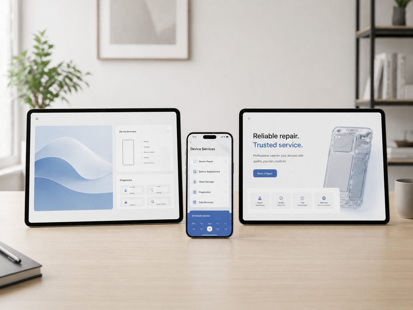 Phones and tablets on display